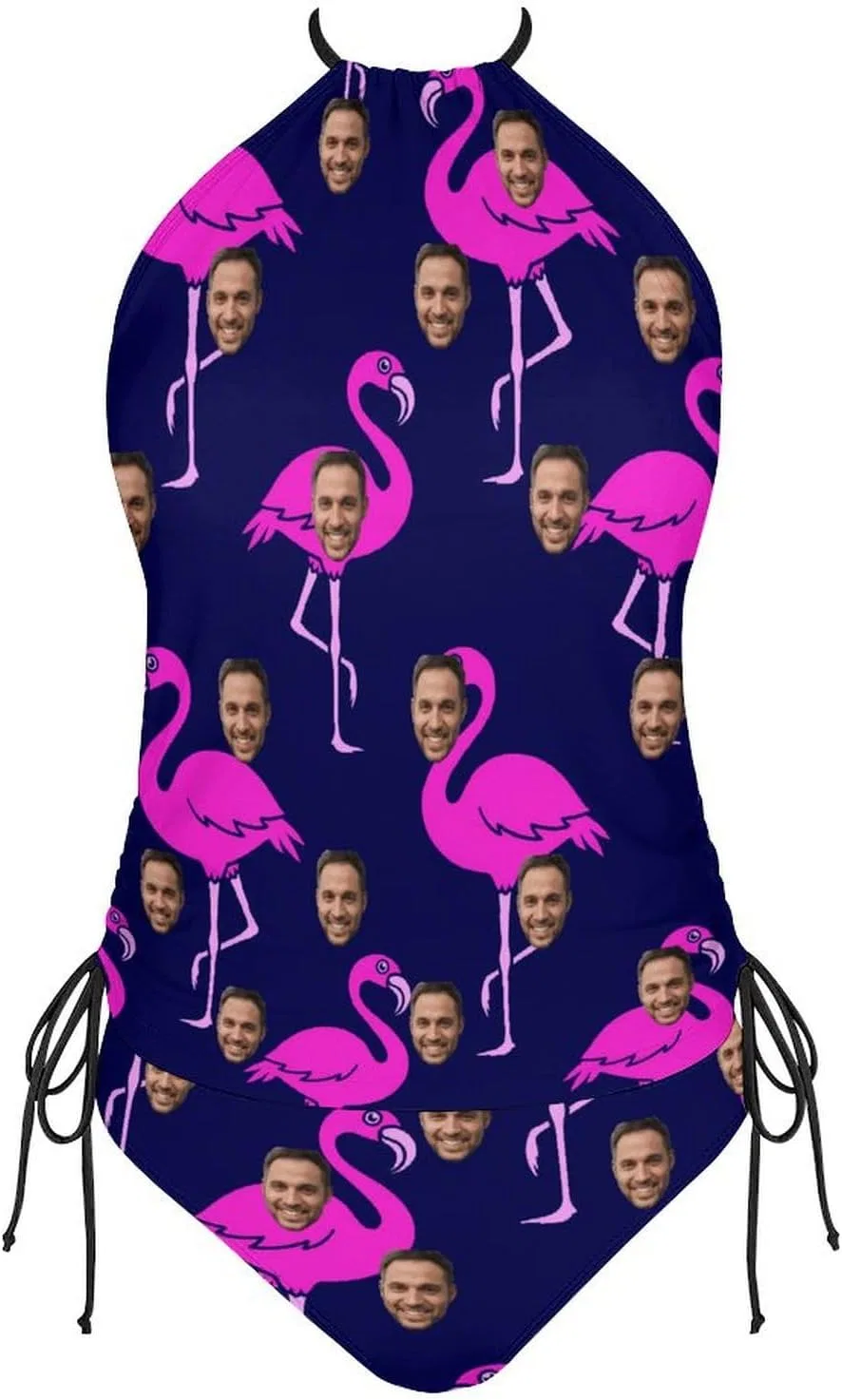 Женский танкини с кастомизацией Halter Neck, Purple Flamingo — фото 3