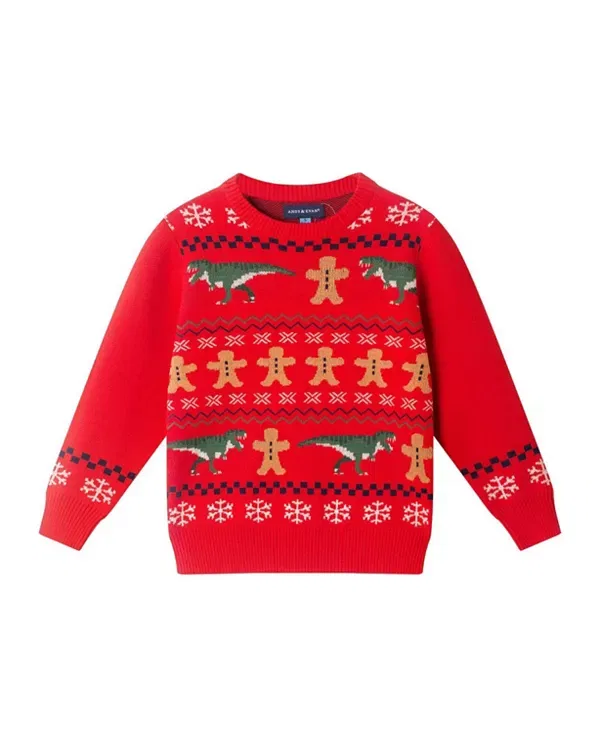 Детский комплект для мальчиков с принтом Gingerbread Dino Fair Isle Sweater & Pant Set Andy & Evan, Red Ginger — фото 3