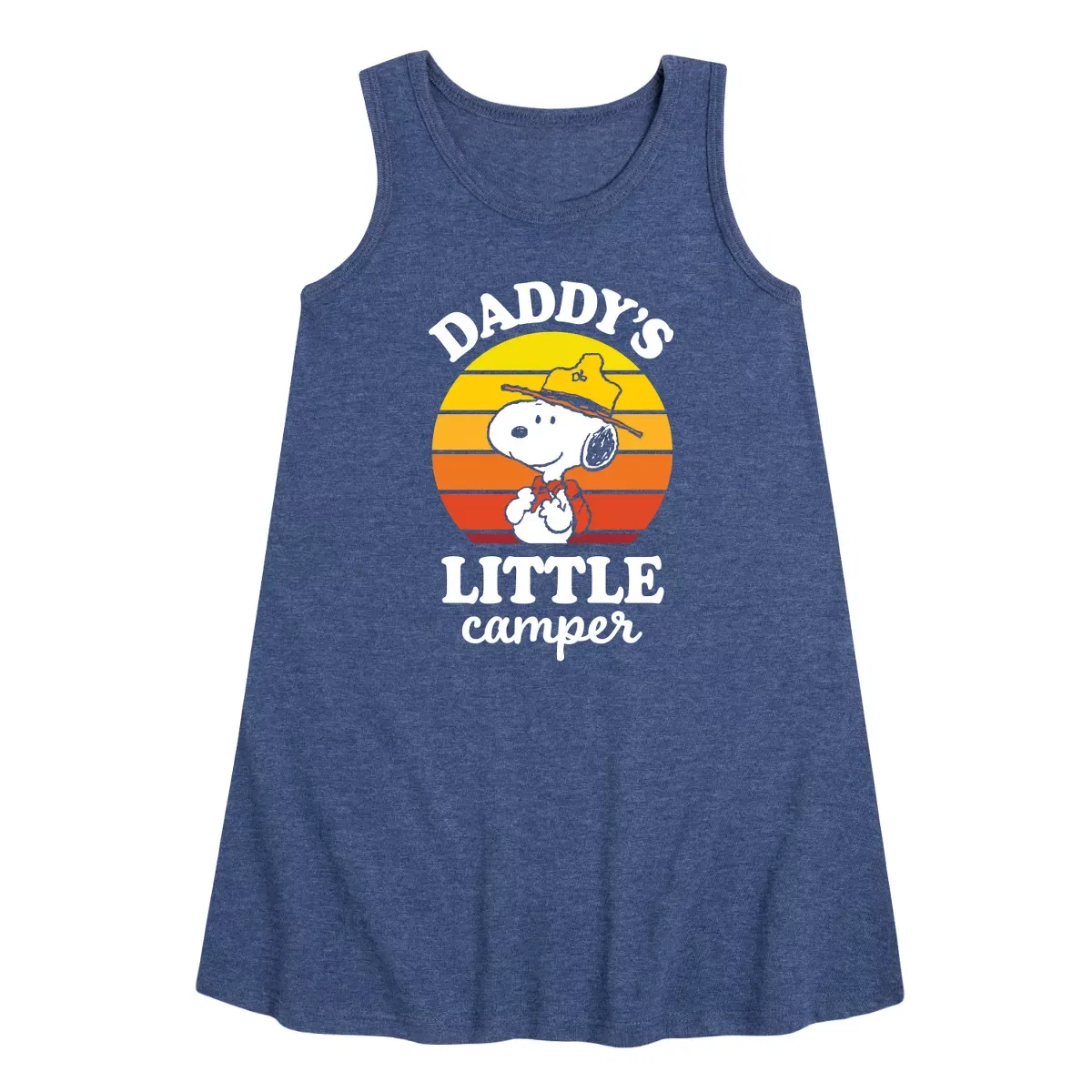 Детское платье-трапеция без рукавов с принтом Daddy's Little Camper Peanuts, Heather Navy