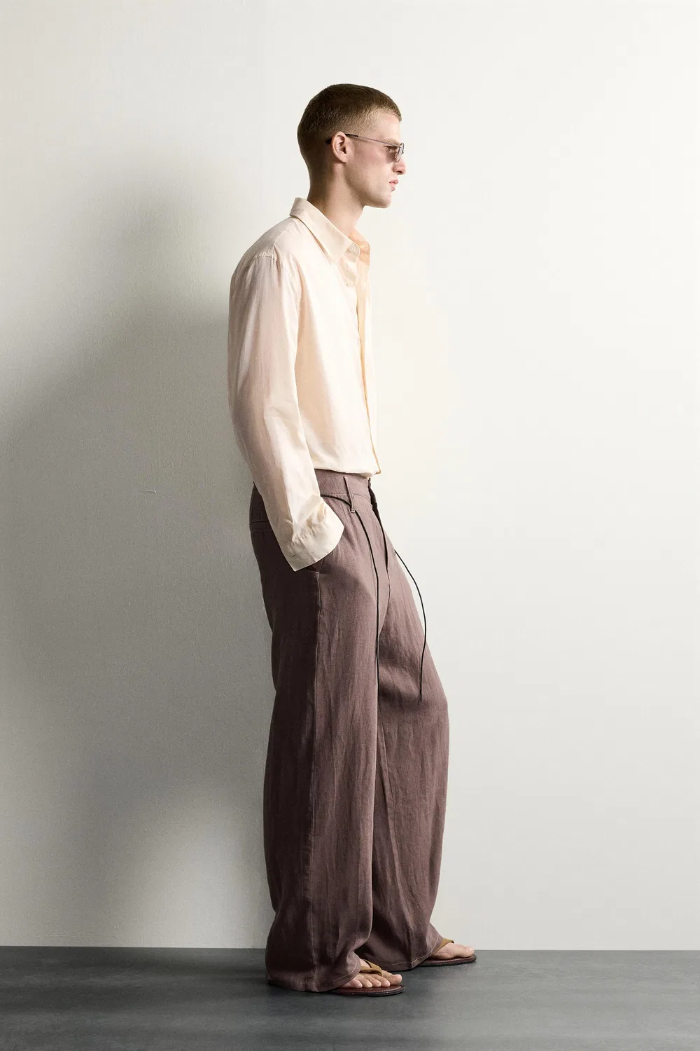 Брюки свободного кроя из 100% льна. ZARA, Brown — фото 4