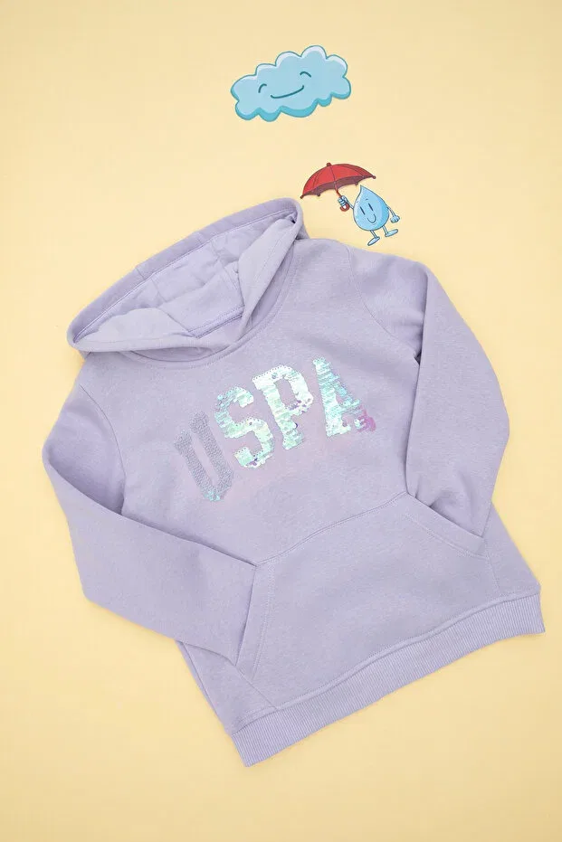 Детское для девочек свитшот с капюшоном длинным рукавом U.S. Polo Assn., Lilac