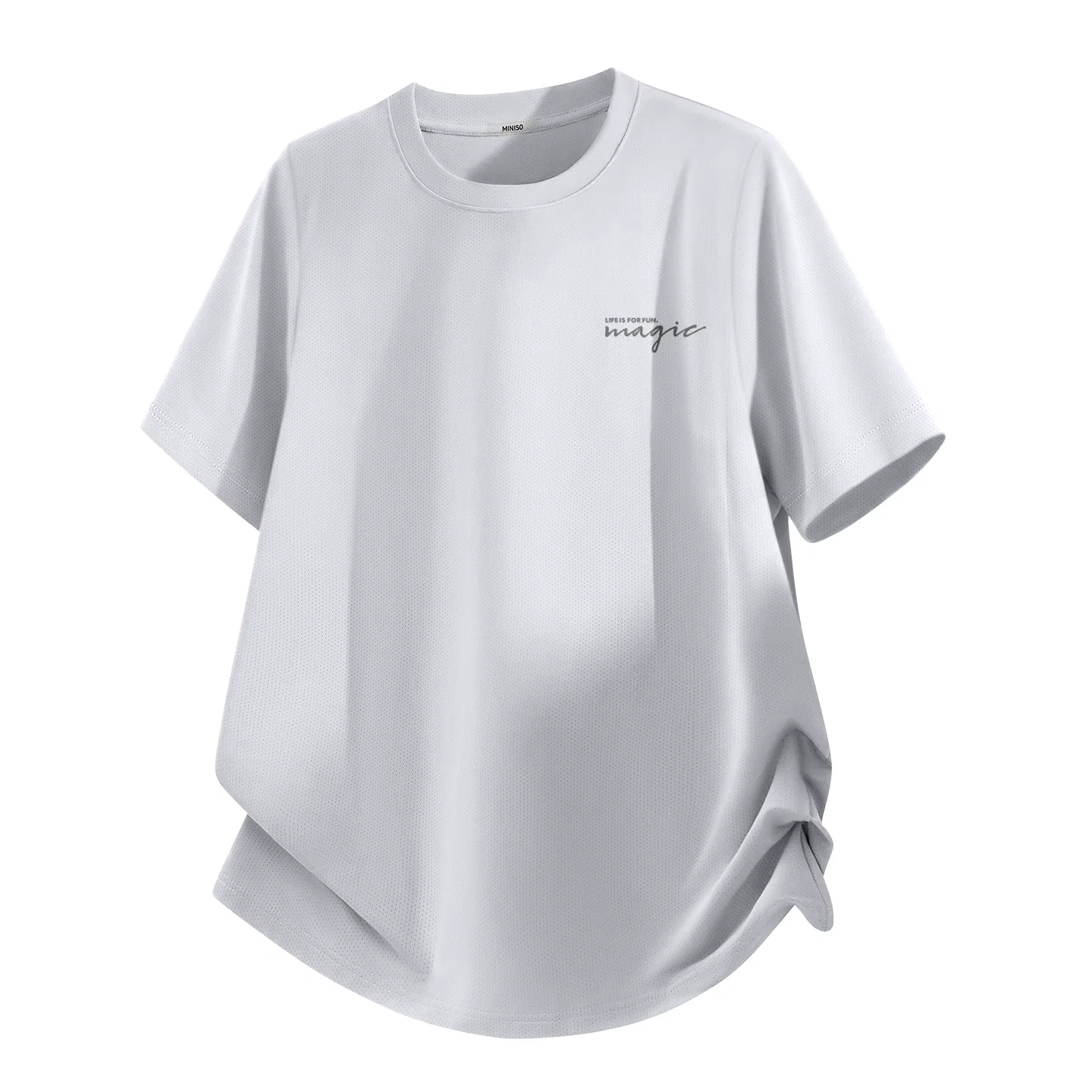 Детская футболка с принтом Ice Silk Quick Dry White Mk Magic Gray Text Chest Logo MINISO, Ice Silk Quick Dry White — фото 3
