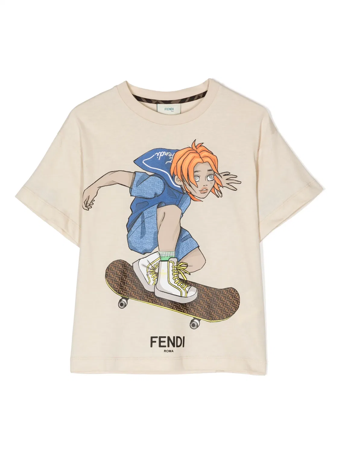 Футболка с Графическим Принтом FENDI, коричневый