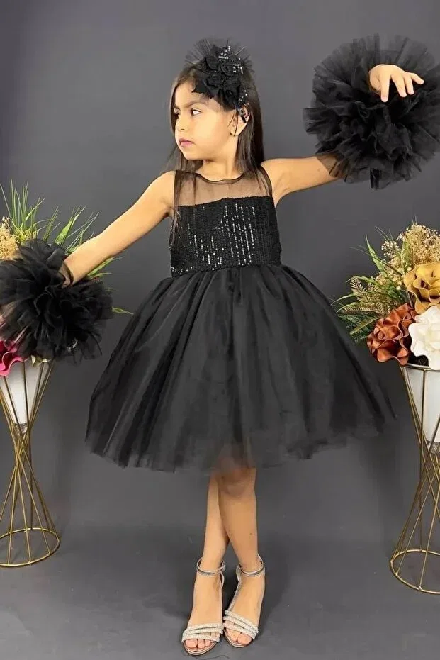 Детское платье для девочек с пайетками Delfini Kids, Black — фото 3