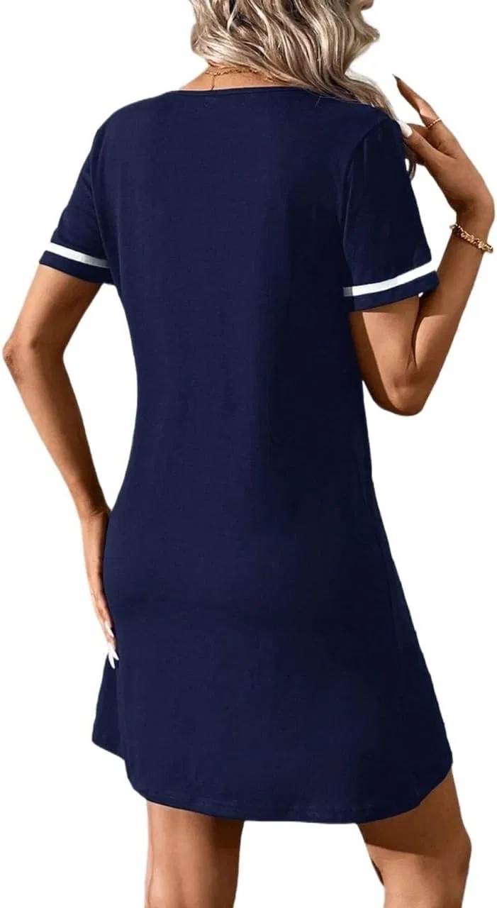 Женское повседневное платье с V-образным вырезом и колорблок, Navy Blue — фото 4