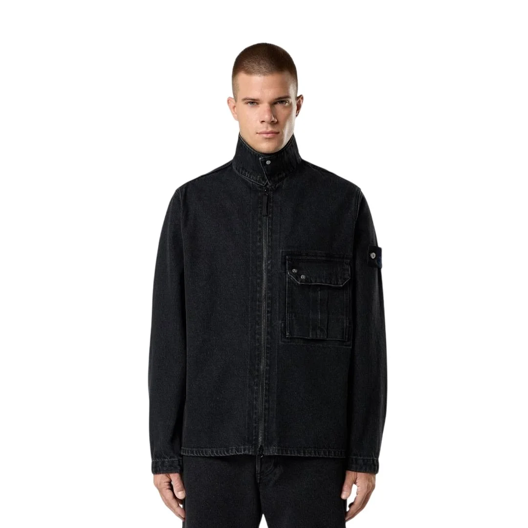 Мужская рубашка-куртка Stone Island Comfort-fit Zip-up With Chest Pocket, черный