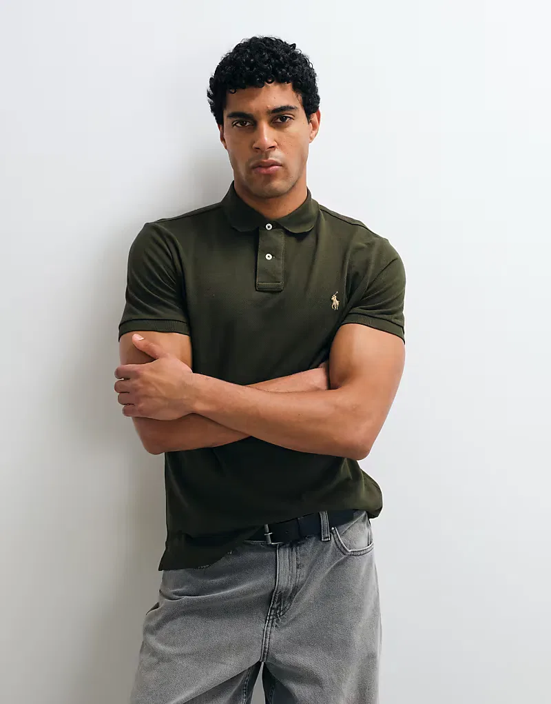 Поло Polo Ralph Lauren с логотипом Icon, приталенного кроя, хаки