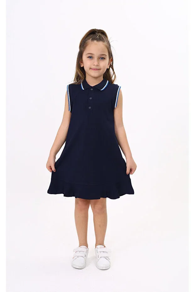Детское платье для девочек с воротником-поло Toontoy, Navy Blue — фото 3