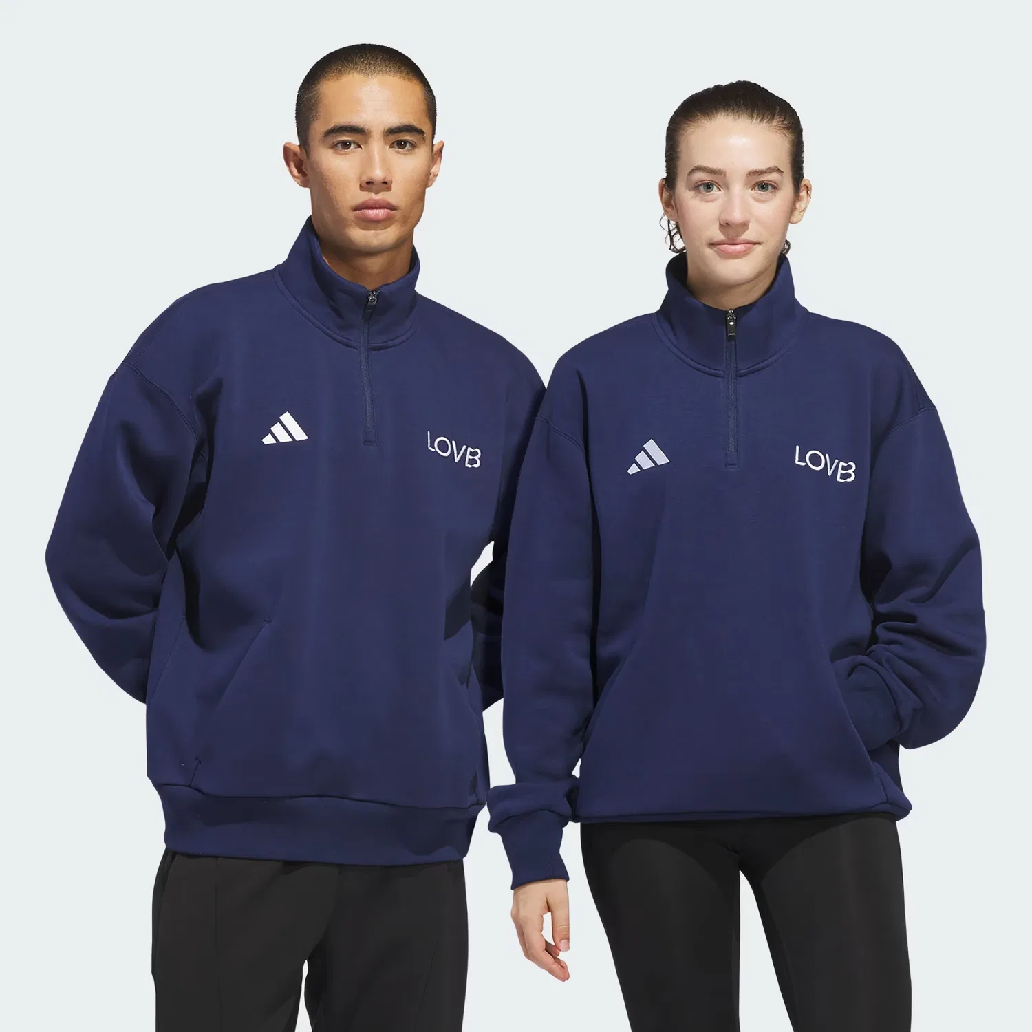 Детская толстовка на молнии свободного кроя LOVB Fleece Graphics Adidas Sportswear, темно-синий