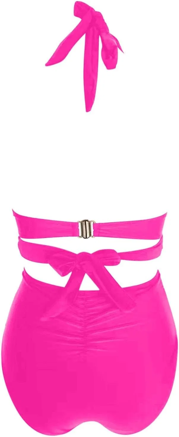 Женский бикини-комплект с высокой талией, регулируемый, Hot Pink — фото 4