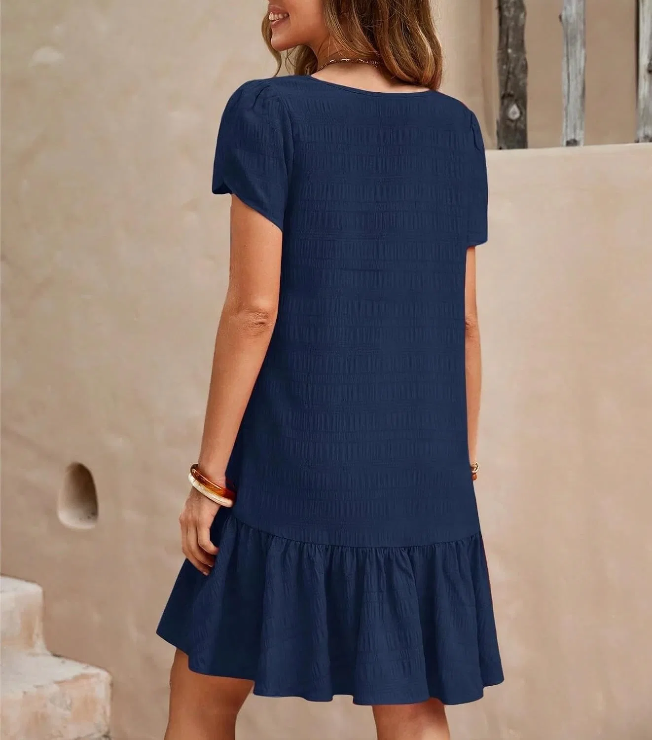 Женское повседневное платье свободного кроя с воланами Navy Blue — фото 3