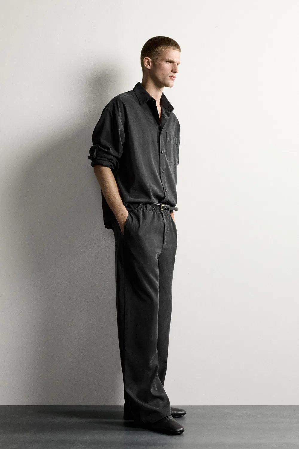 Свободная футболка свободного кроя ZARA, Dark grey — фото 4