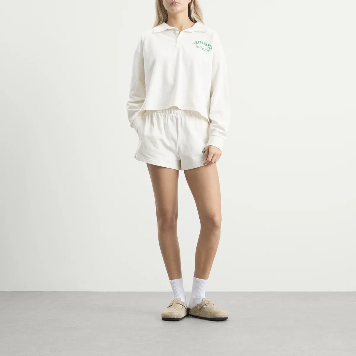 Лонгслив женский хлопковый Logo Cotton Jersey Polo Calvin Klein, Tofu — фото 4