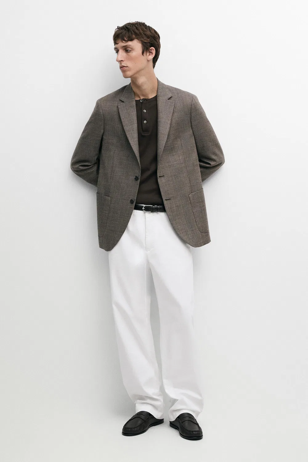 Брюки Massimo Dutti Cotton Blend Straight-Leg, кремовый — фото 3