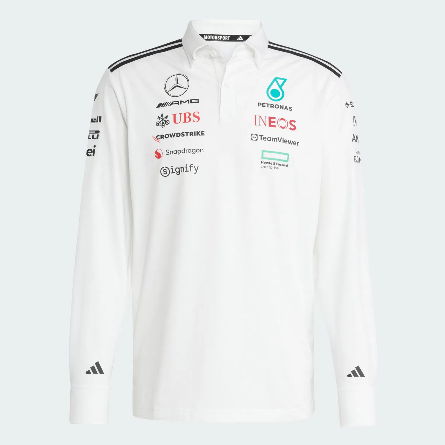 Мужское поло с длинным рукавом Mercedes-AMG Petronas Formula One Team Adidas, Weiß Schwarz — фото 2