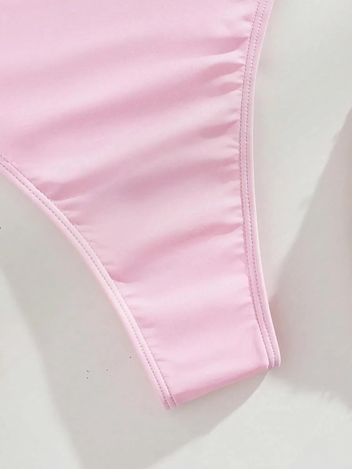 Женский открытый слитный купальник на тонких бретелях с высокой талией, Pink — фото 4