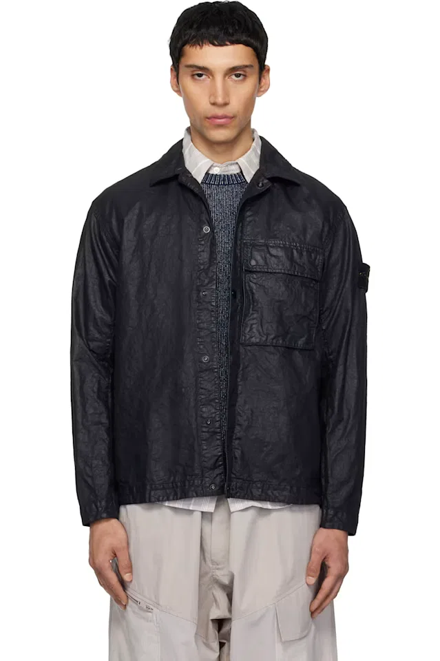 Черная куртка-рубашка из нейлона Panama-TC с органическим эффектом Stone Island