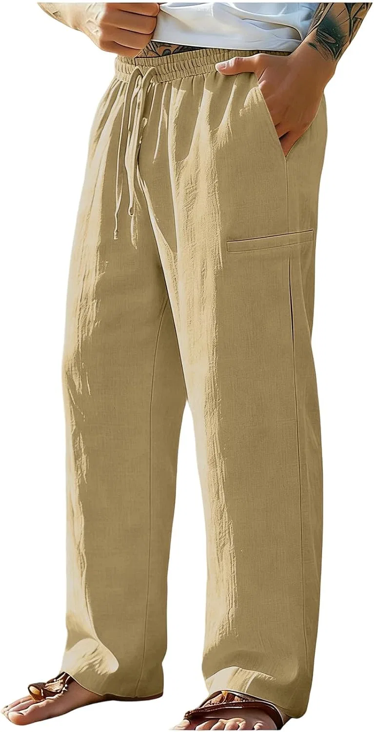 Мужские брюки свободного кроя с завязкой, Wide Leg, хаки