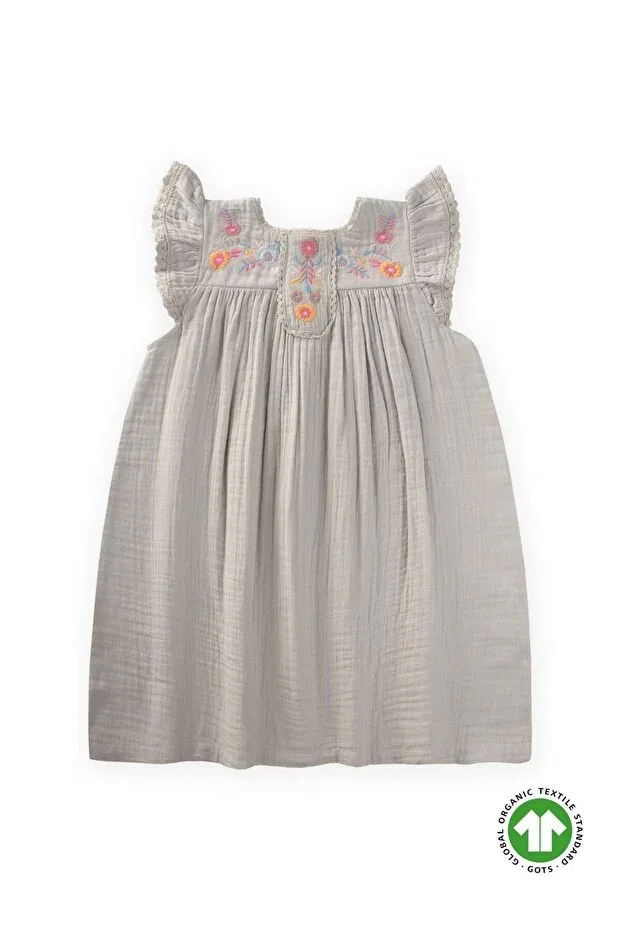 Детское платье для девочек хлопковое Embroidered organic muslin dress Cigit, Water Green — фото 2