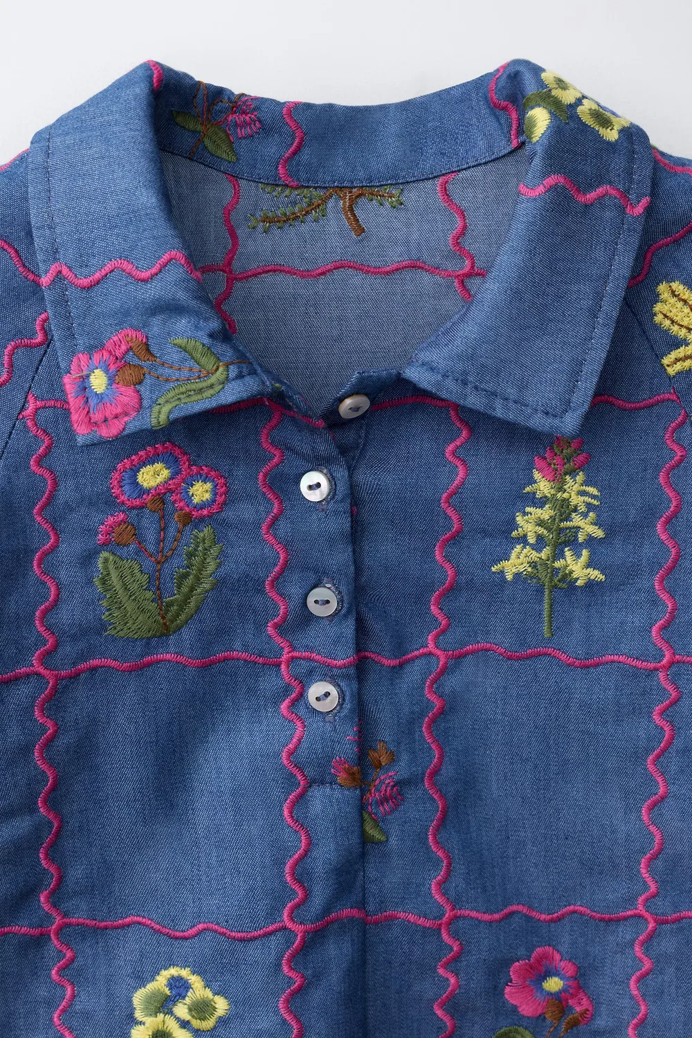 Рубашка с вышивкой ZARA, Indigo — фото 3