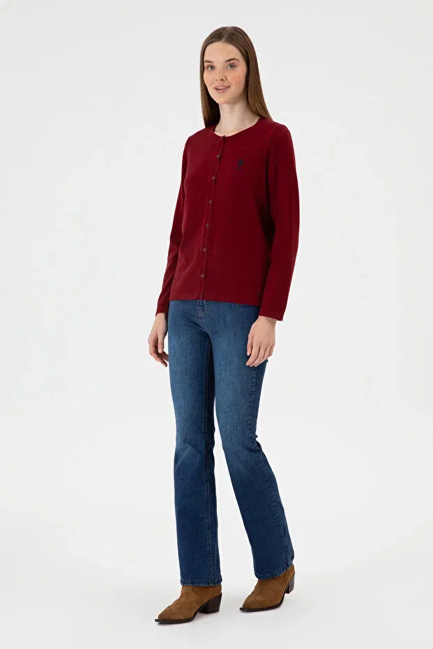 Женский кардиган с длинным рукавом U.S. Polo Assn., Burgundy — фото 4