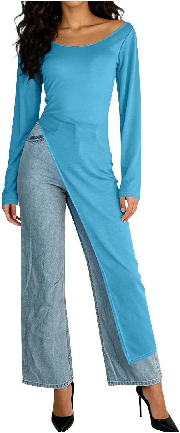 Женское длинное платье миди с высоким разрезом Slim Fit, Light Blue