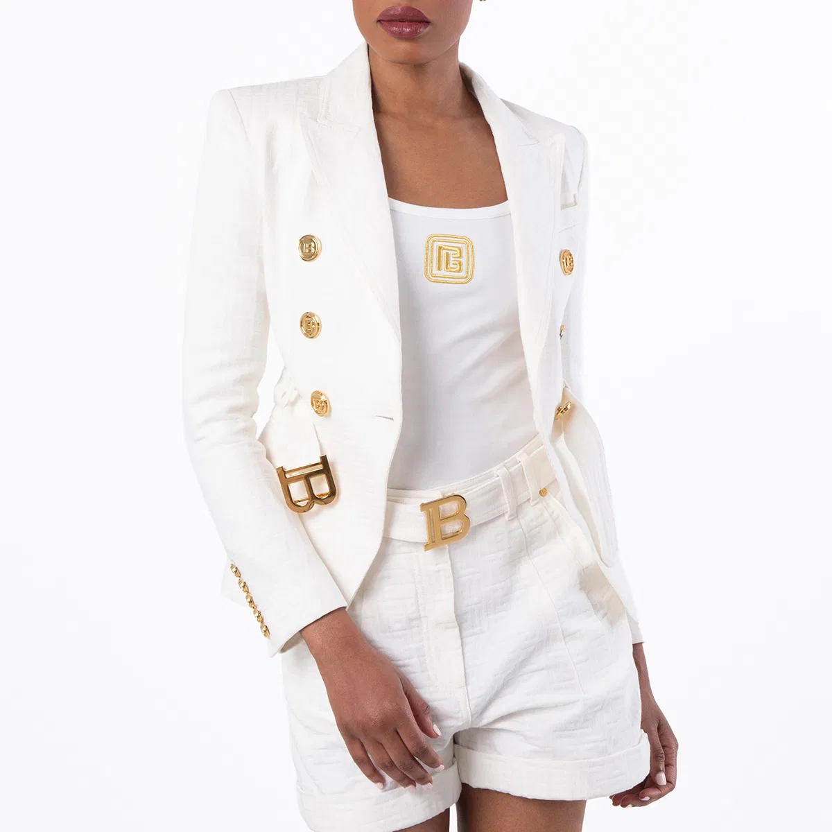 Жакет двубортный хлопковый Double Breasted Cotton Jacket Balmain, White