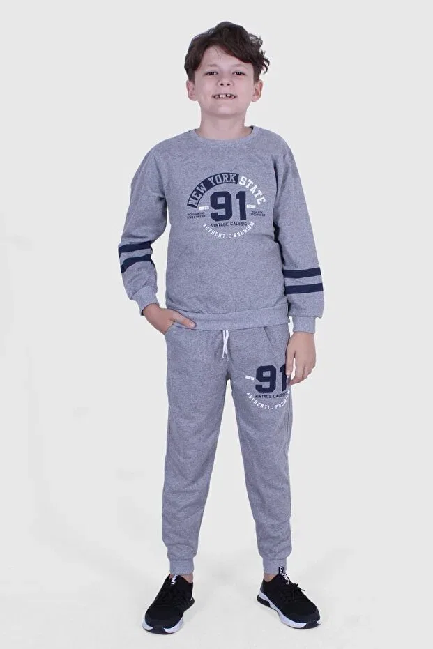 Детский спортивный костюм для мальчиков с принтом 3-Piece casual denim-nyc 91-x north east printed Ya Ko Kids, Black-Gray-Smoke — фото 3