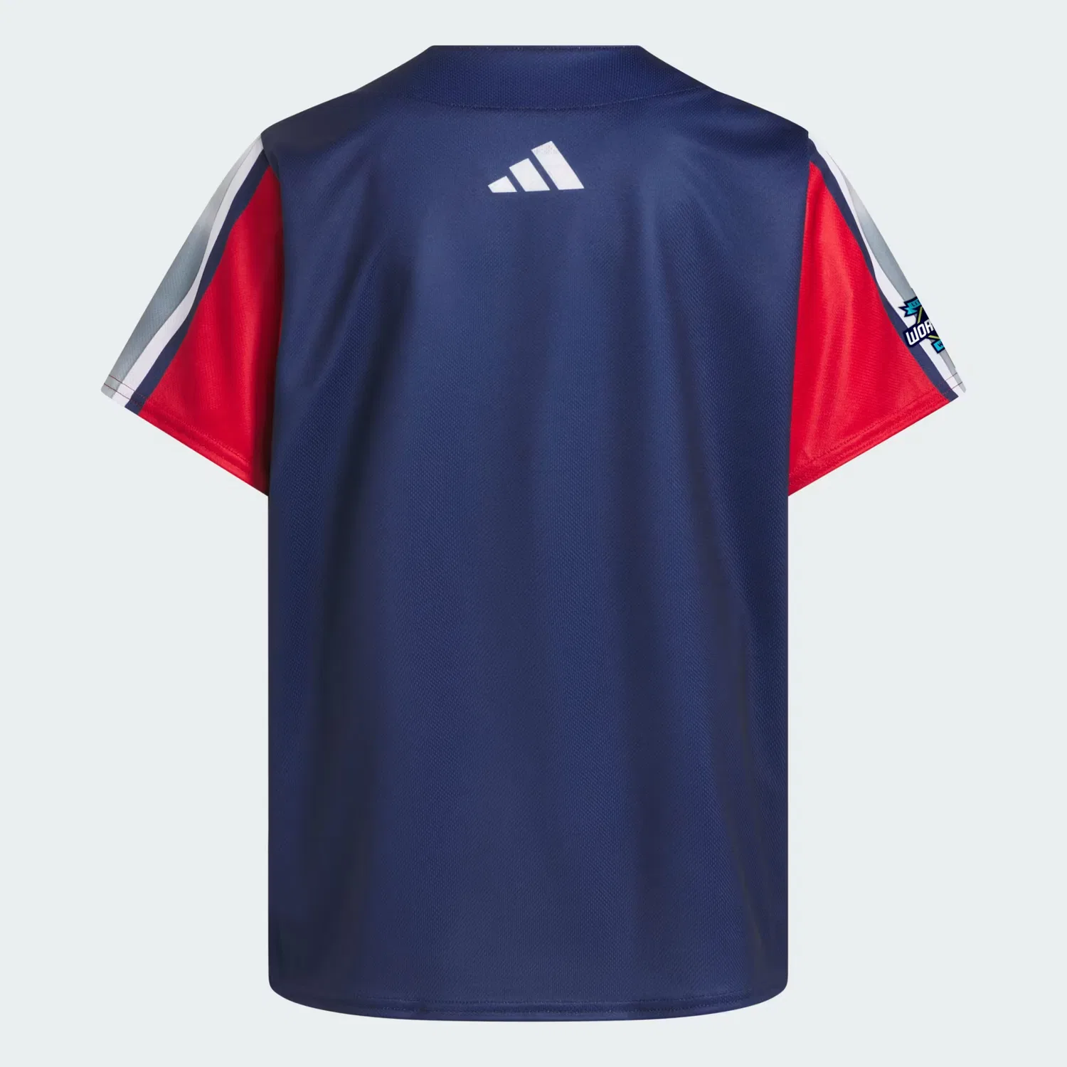 Детская бейсбольная футболка с планкой на двух пуговицах Mid Atlantic Little League World Series Adidas Performance, темно-синий с красным — фото 2