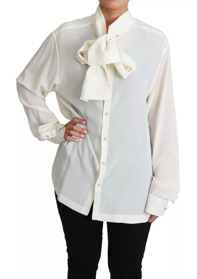 Женская блузка с длинным рукавом Ascot Collar Dolce & Gabbana, Off White — фото 2