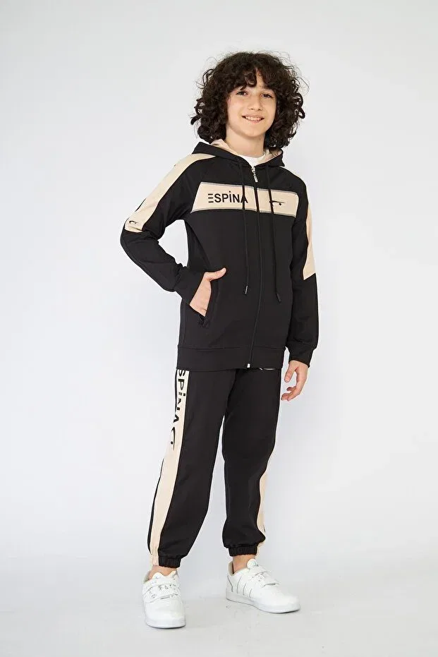 Детский спортивный костюм с принтом Espina printed scuba tracksuit set with zippered pockets Live Sport, Black — фото 2