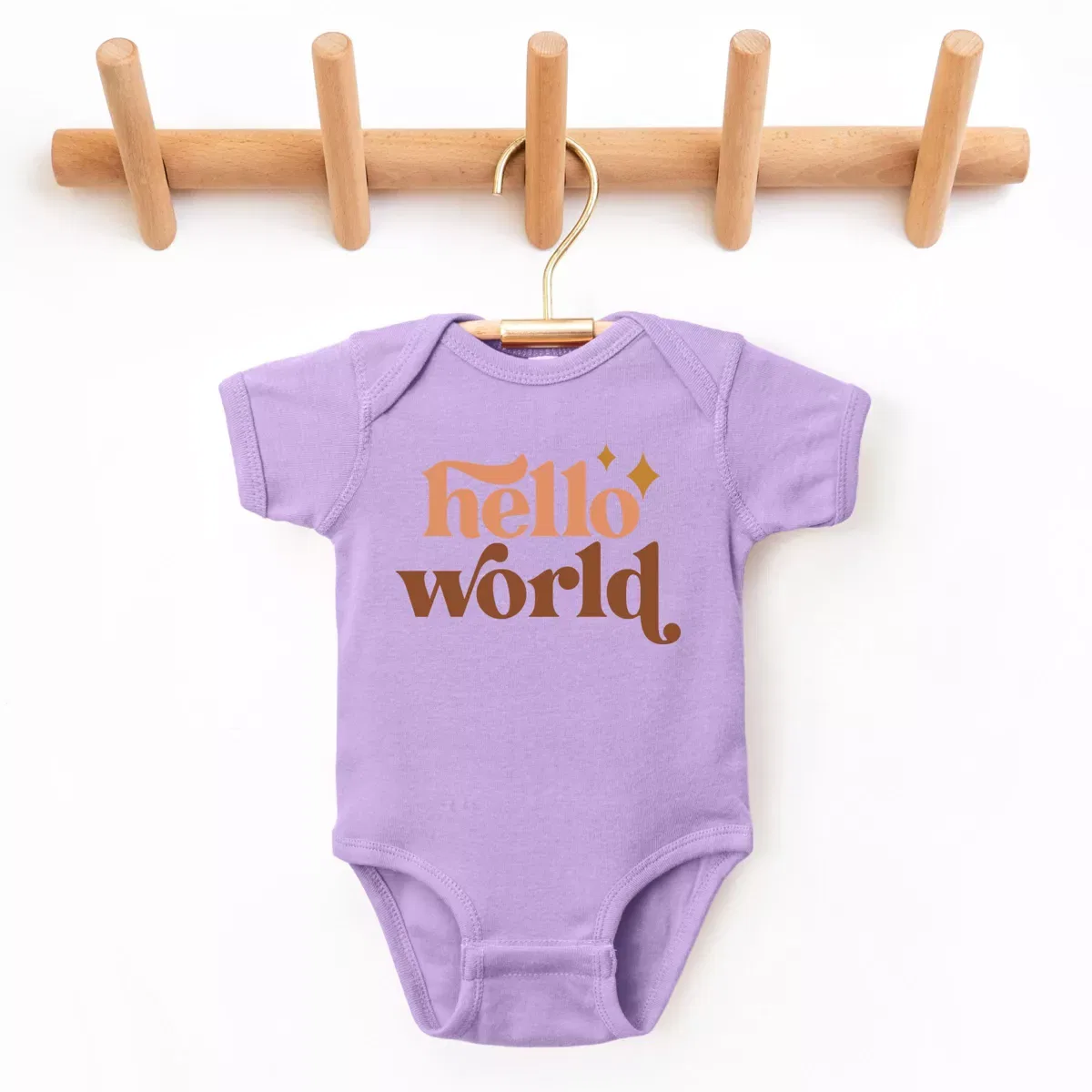 Детский боди с коротким рукавом с принтом Boho Hello World The Juniper Shop, Lavender