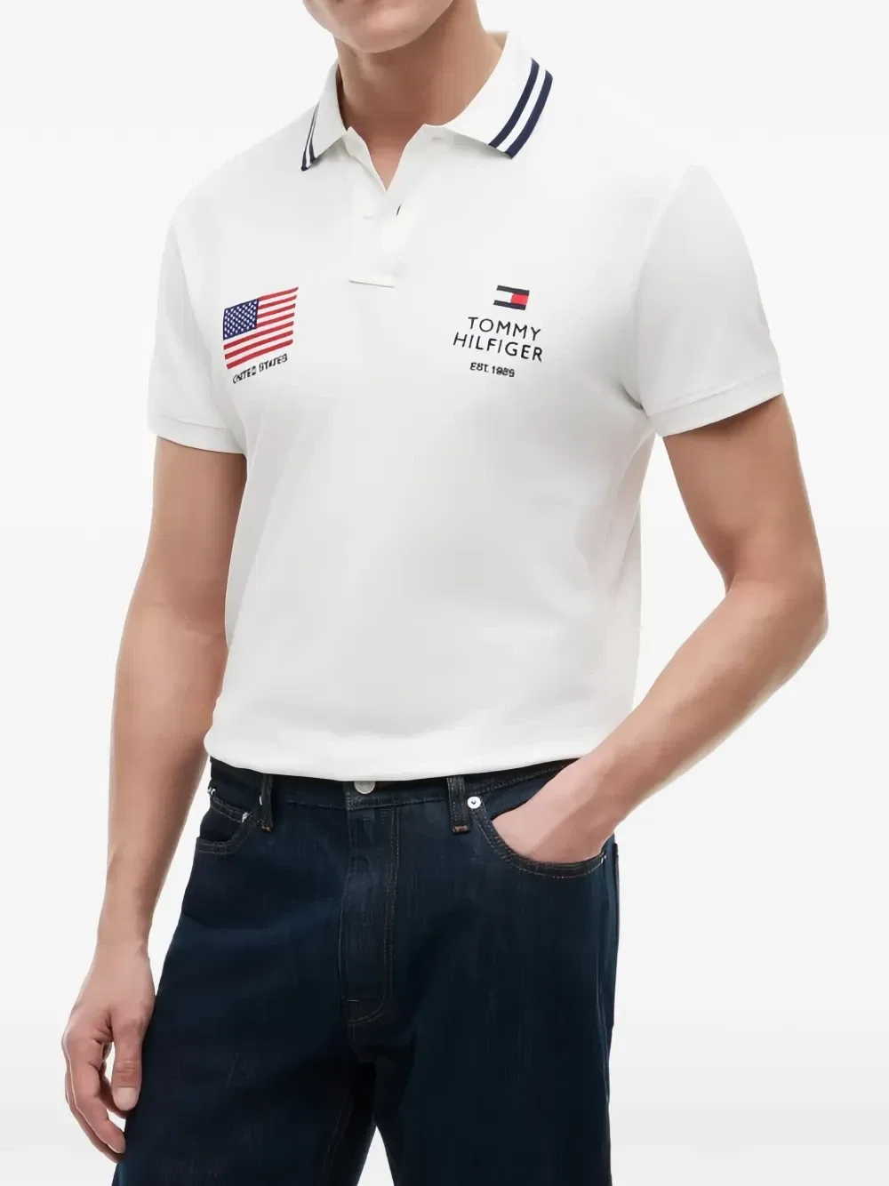 Поло с контрастными краями и вышитым логотипом Tommy Hilfiger, белый — фото 2