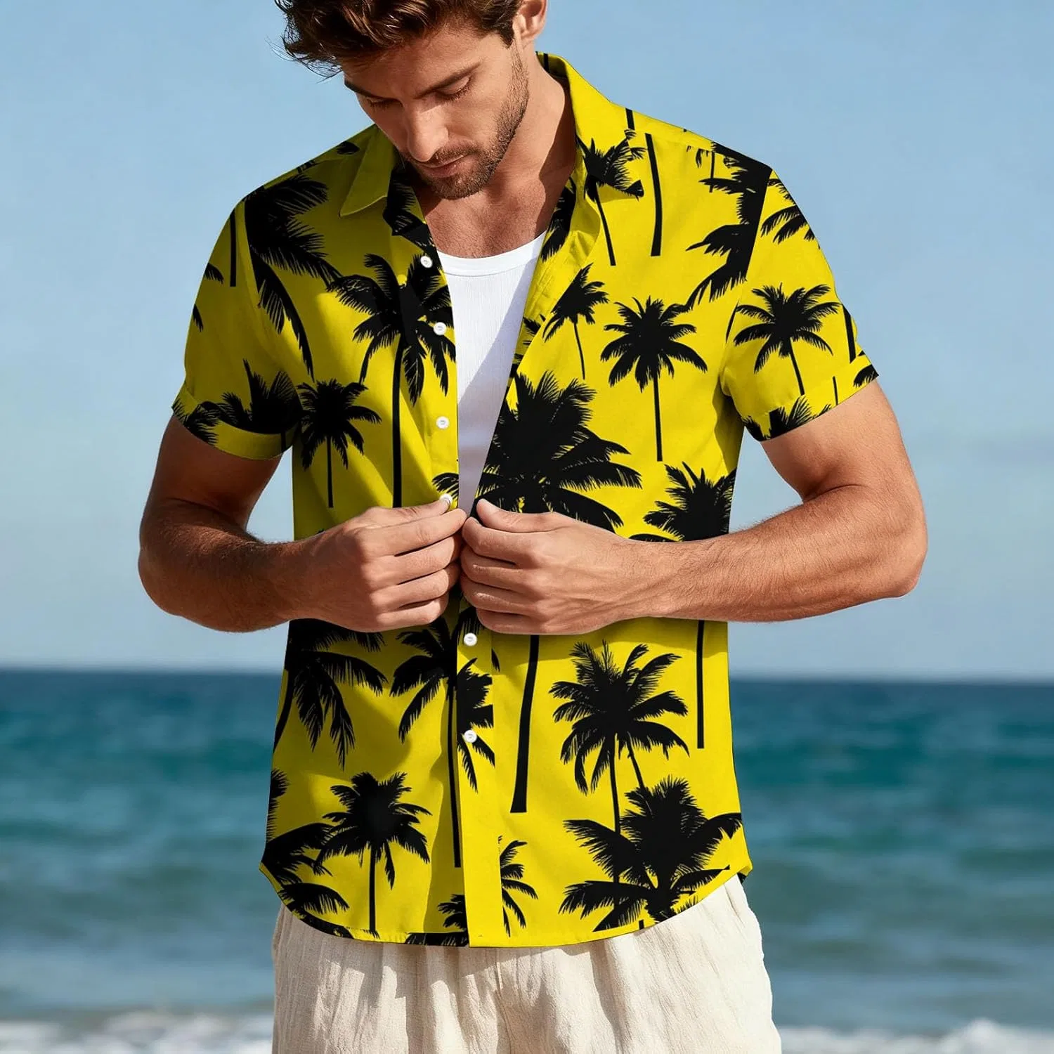 Мужская рубашка с цветочным принтом Funky Hawaiian Shirt, Yellow — фото 2