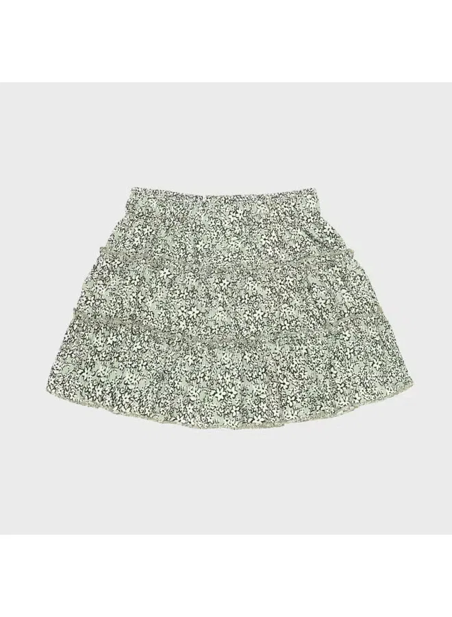 Юбка ярусная с цветочным принтом Zara, белый зеленый — фото 3