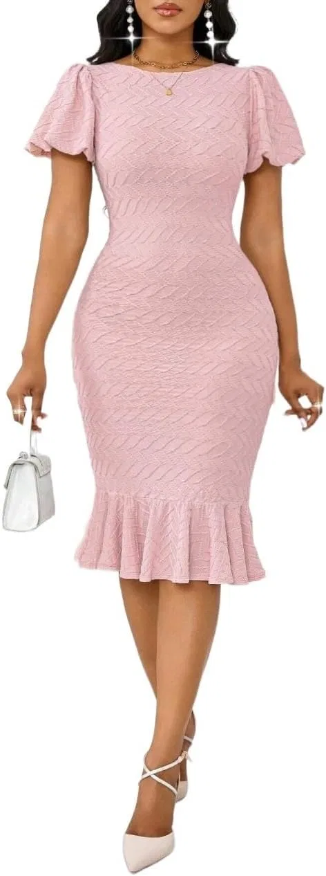 Женское миди-платье с круглым вырезом Bodycon, Pink