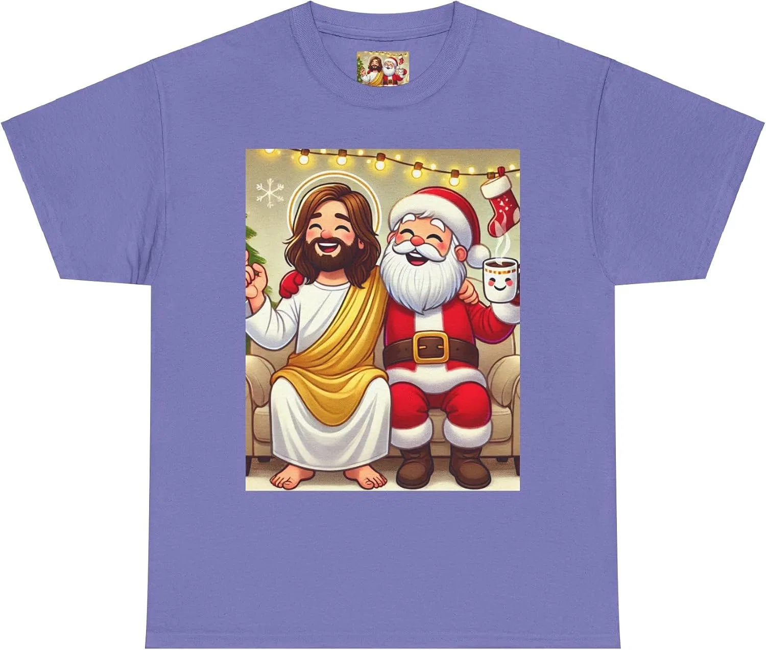 Женская футболка с принтом Funny Santa Jesus Hanging Out, фиолетовый