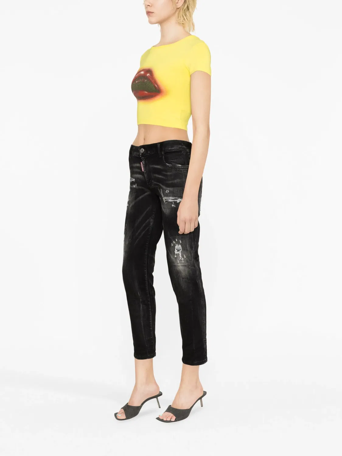 Джинсы Slim-Leg Cool Girl с эффектом потертости DSQUARED2, черный — фото 3
