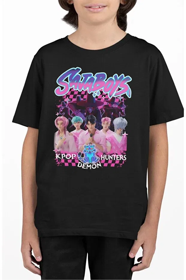 Детская футболка с принтом Kpop Saja Boys Ense Printed Unisex Demon Hunters Themed Baby T-Shirt, Fuddy Moda, Black — фото 3
