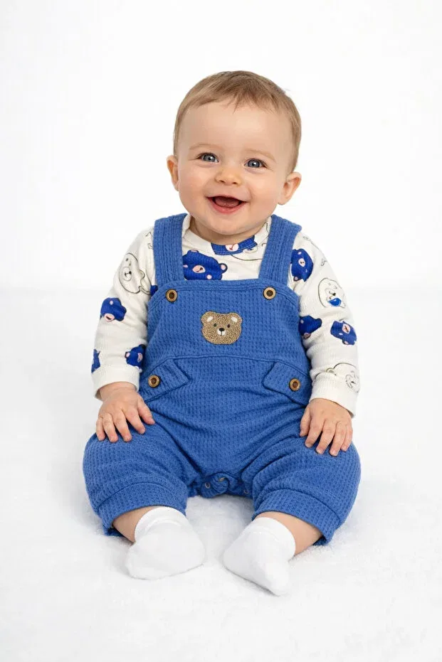 Детский комбинезон для мальчиков хлопковый комплект из 3 предметов Teddy Bear Patterned Bodysuit Nafito, Dark Navy Blue