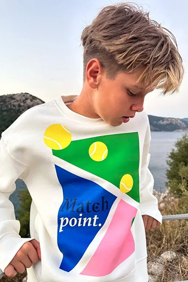 Детские оверсайз-свитшот для девочек с принтом Match Point Printed, Gia - Art, White