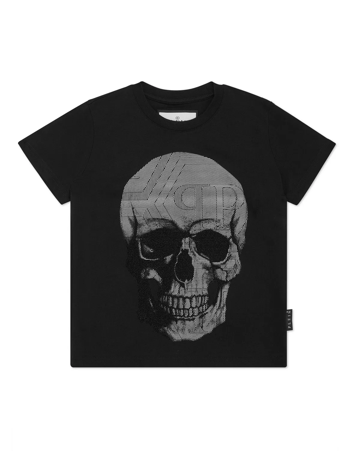 Детская футболка с коротким рукавом и принтом Jersey T-shirt Round Neck SS Strass Skull PHILIPP PLEIN, черный