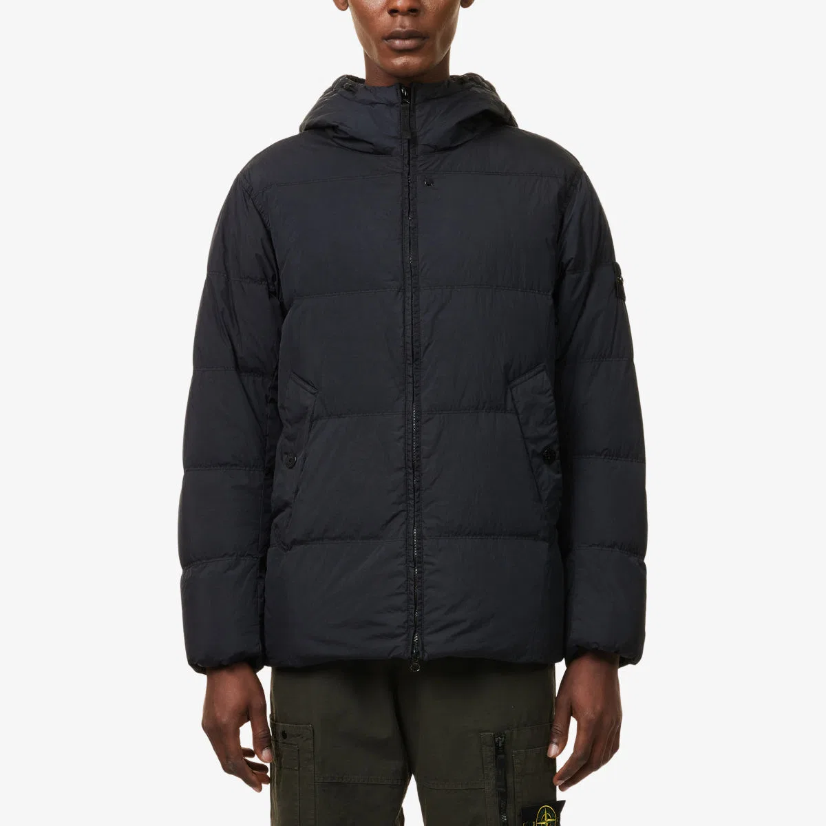 Куртка-пуховик из нейлона с капюшоном crinkle reps Stone Island, темно-синий — фото 3
