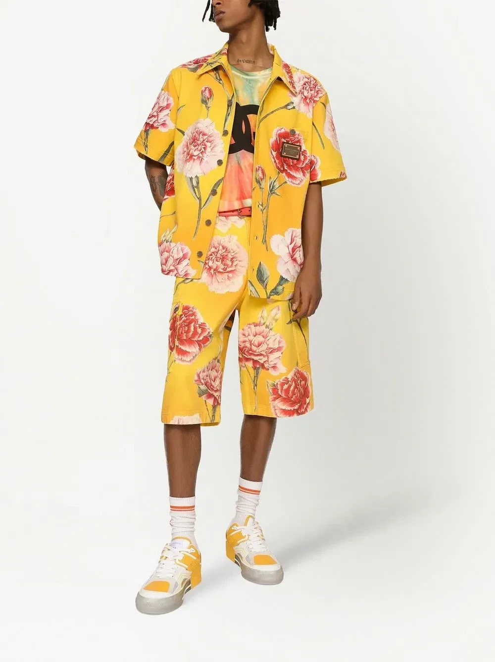 Джинсовые шорты с принтом DOLCE & GABBANA, желтый — фото 2