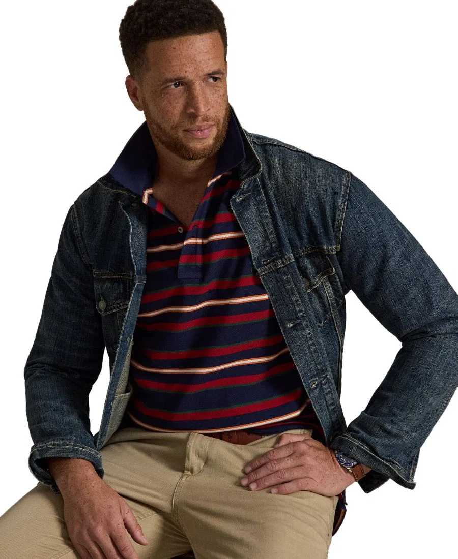 Поло с полоской из хлопковой сетки, классический крой, модель Big & Tall Polo Ralph Lauren, Newport Navy Multi — фото 3