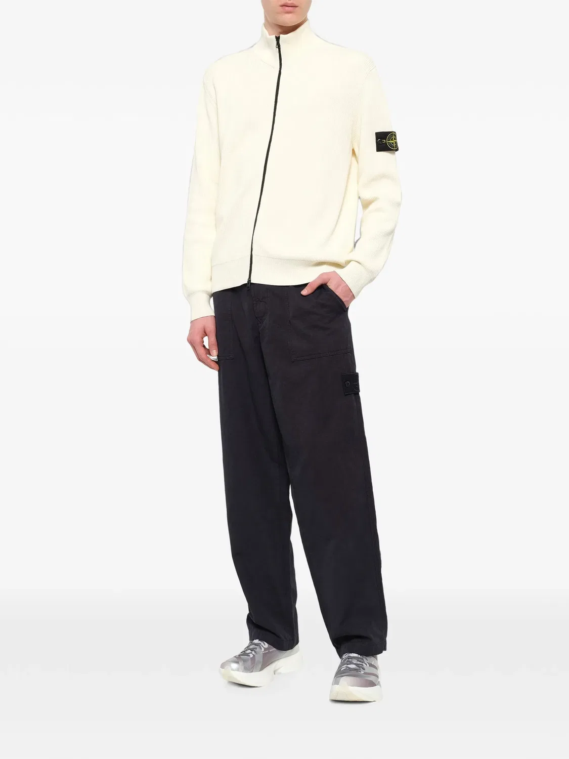 Кардиган в рубчик Stone Island, нейтральные цвета — фото 3