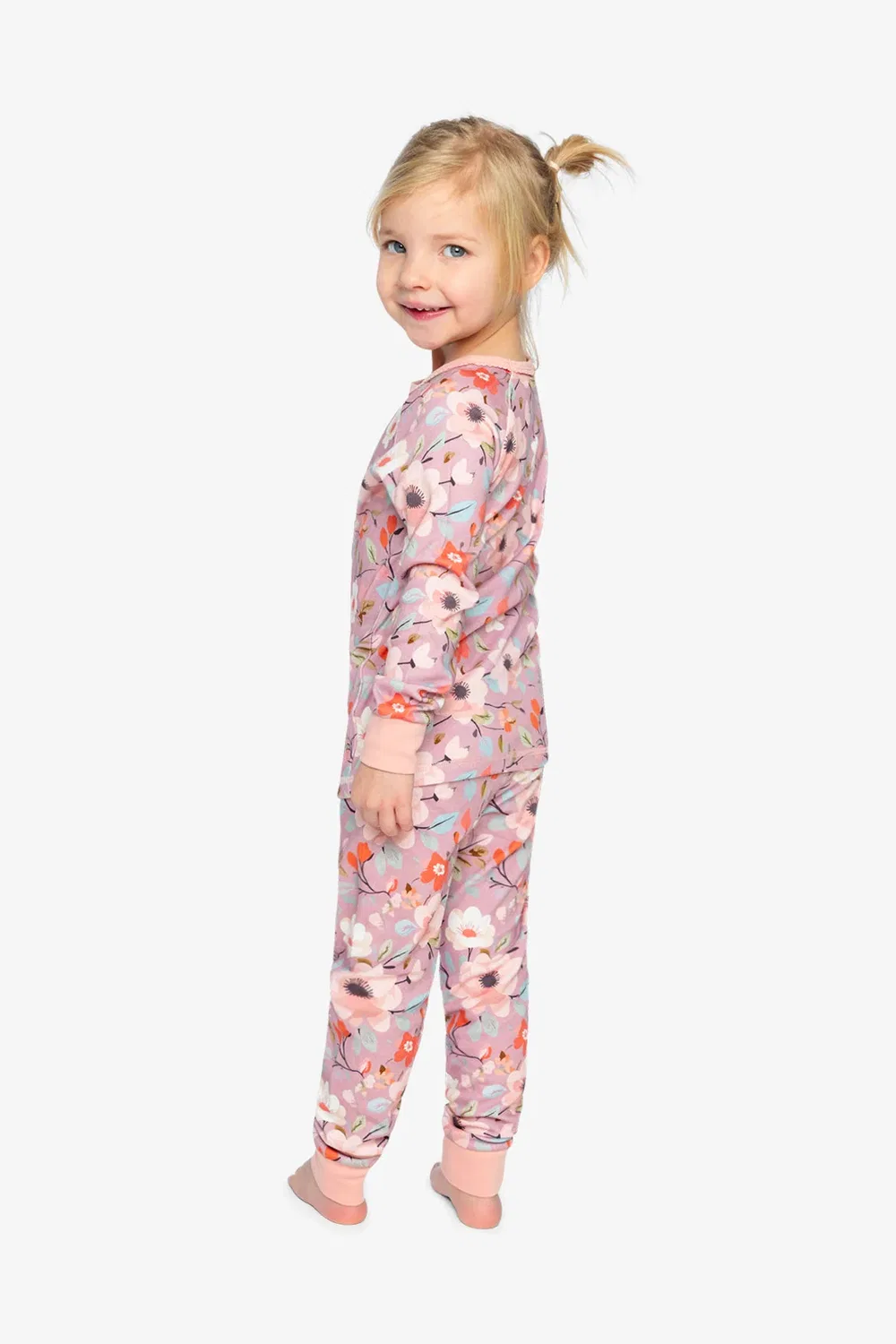 Детский комплект пижамы из органического хлопка с длинным рукавом Deux par Deux, Pink Printed Flowers — фото 3