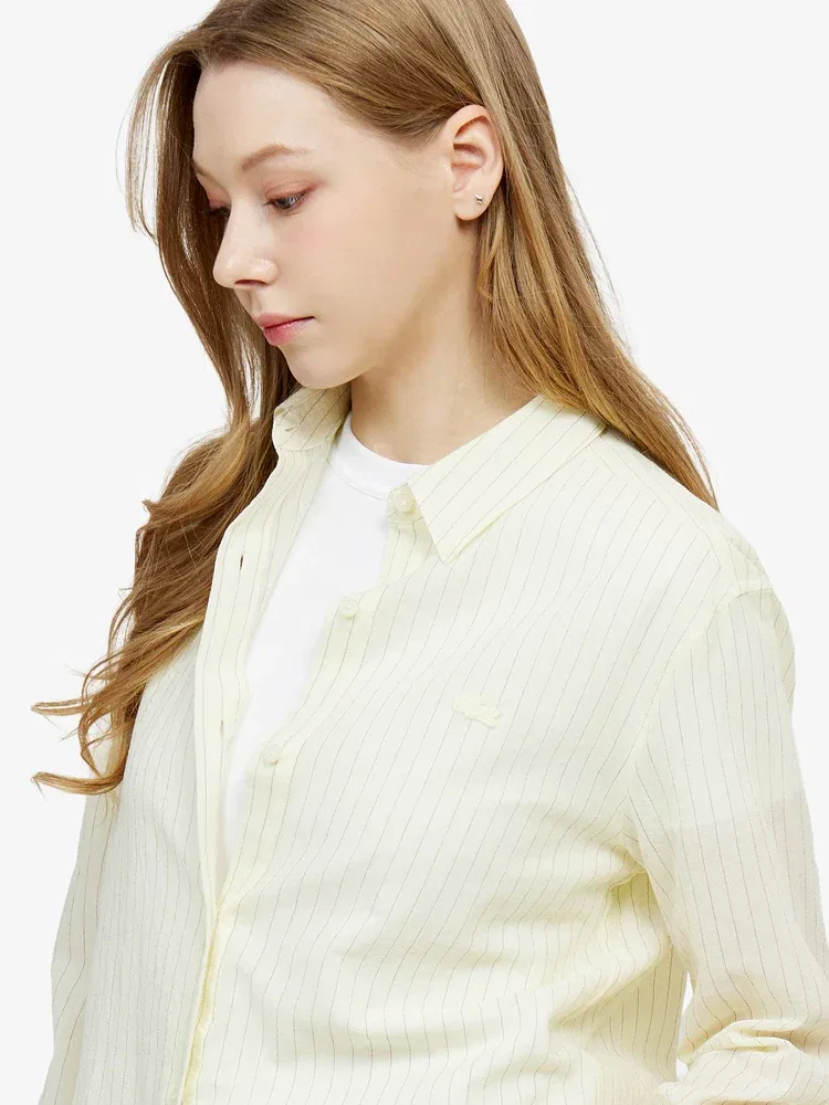 Рубашка LACOSTE Lemon, женская хлопковая, полоска, лимонный — фото 2