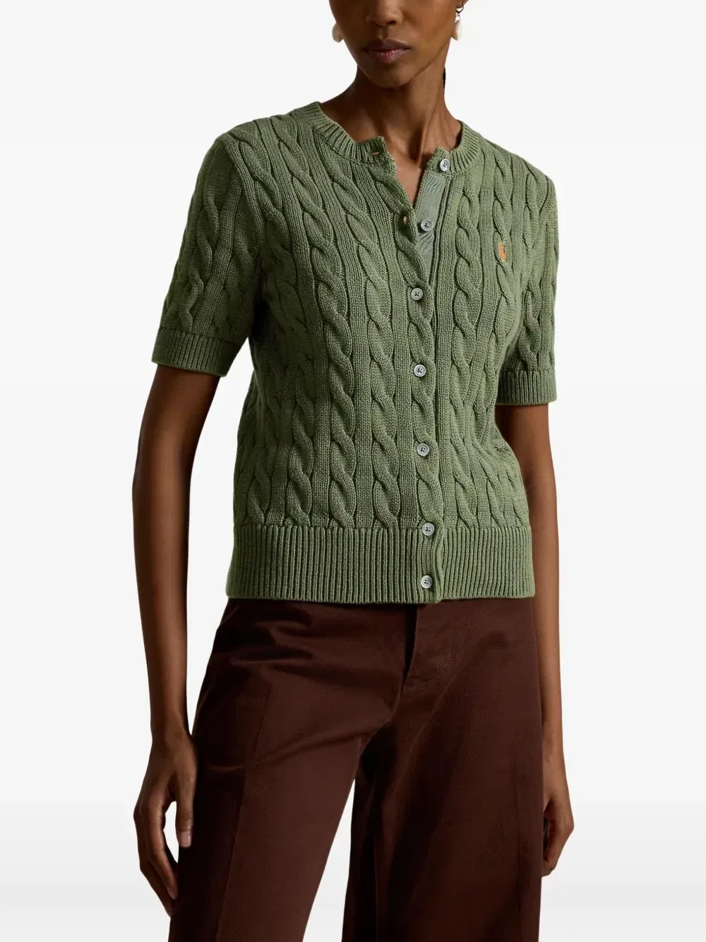 Кардиган фактурной вязки Polo Ralph Lauren, зеленый — фото 3