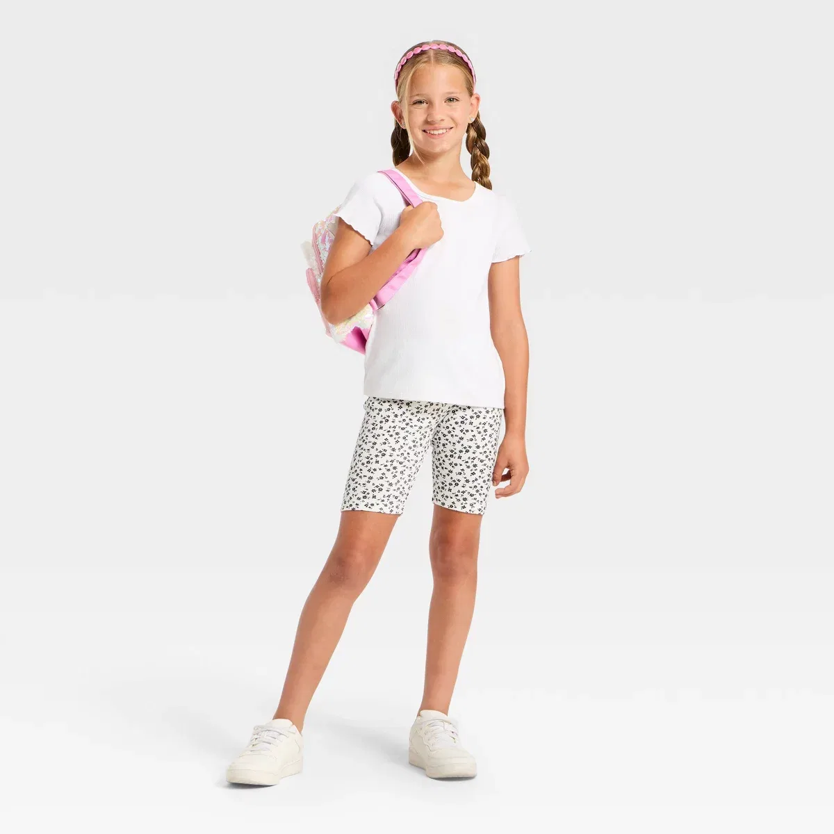 Детские шорты для девочек на резинке Ribbed Bike Shorts GIRLS BOTTOMS, Cream — фото 3